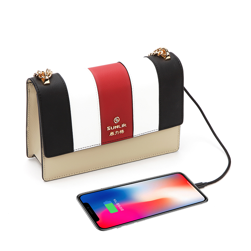  QI wireless charging two ways output power bank handbag 